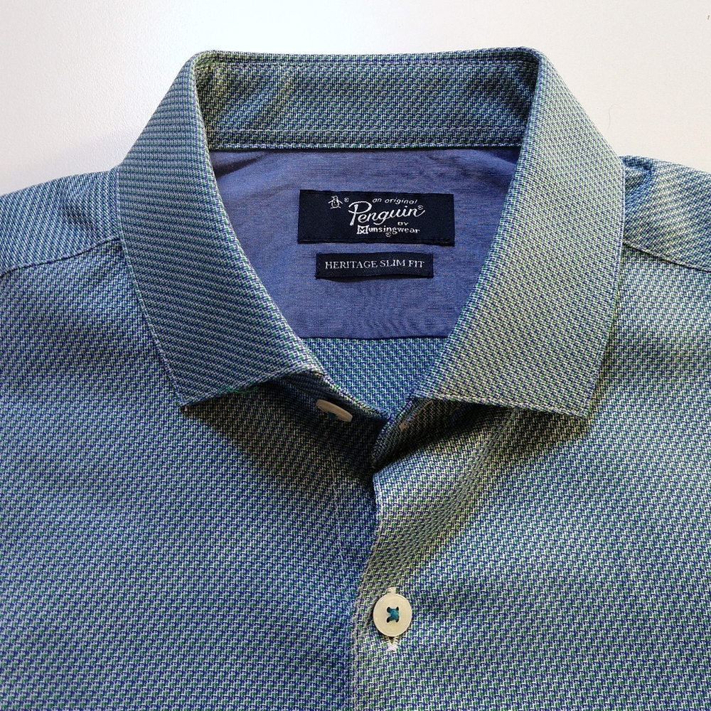 Original Penguin Men's Dress Shirt 15 32/33 Green